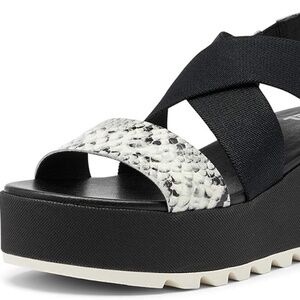 New in Box Sorel Women's Cameron Flatform Slingback Sandal - Black, Snake 8 1/2